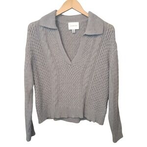 Jason Wu Women's Gray Wool Cable Knit Sweater Collared V Neck Long Sleeve Medium